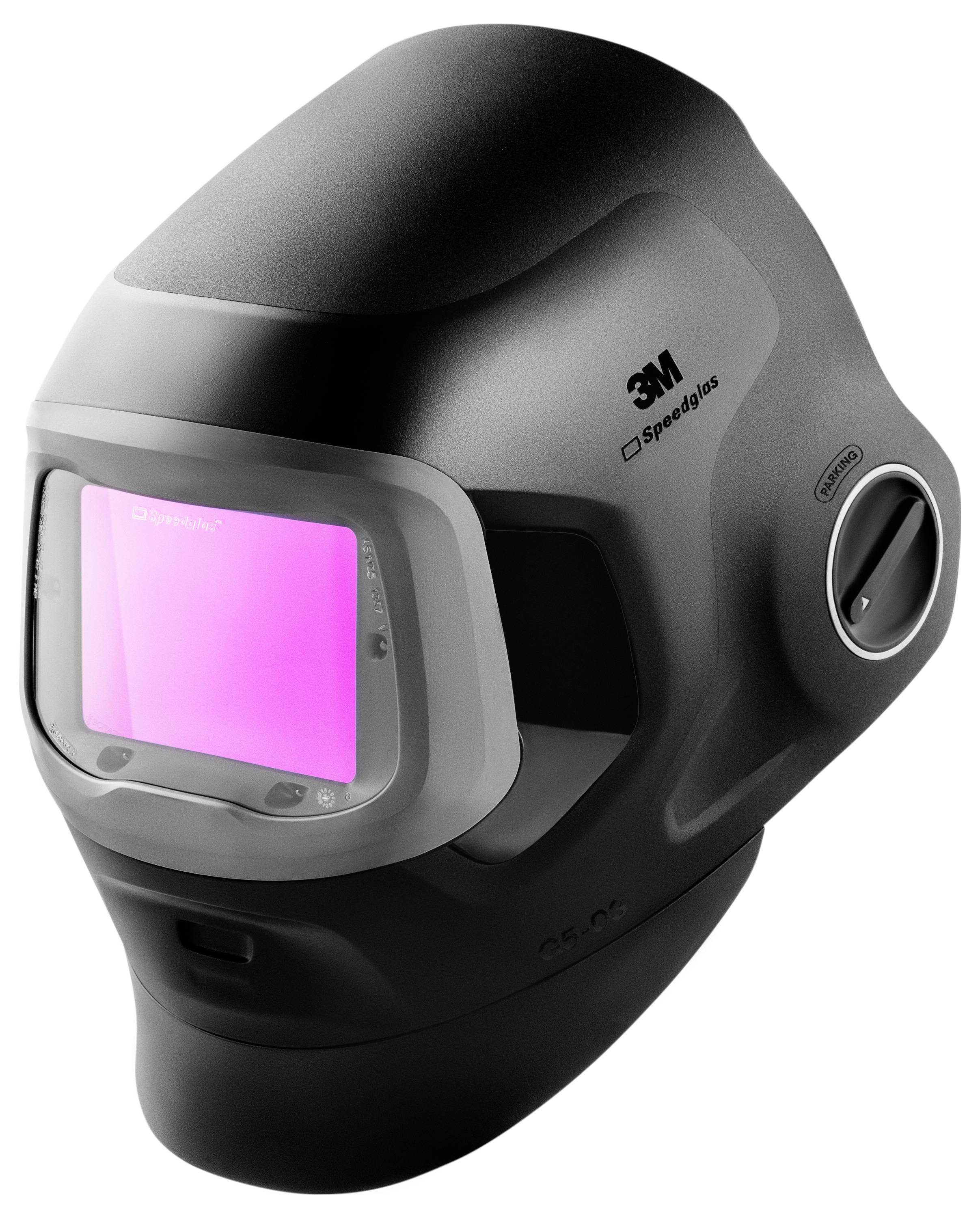 3M Speedglas Schweißhelm mit rosa selbstverdunkelndem Visier und seitlicher Verstellschraube auf weißem Hintergrund