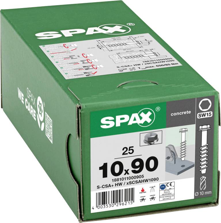 Grüne SPAX-Schraubenbox mit der Aufschrift „10x 90