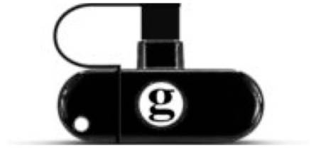 Schwarzes USB-Speicherlaufwerk mit weißem „g