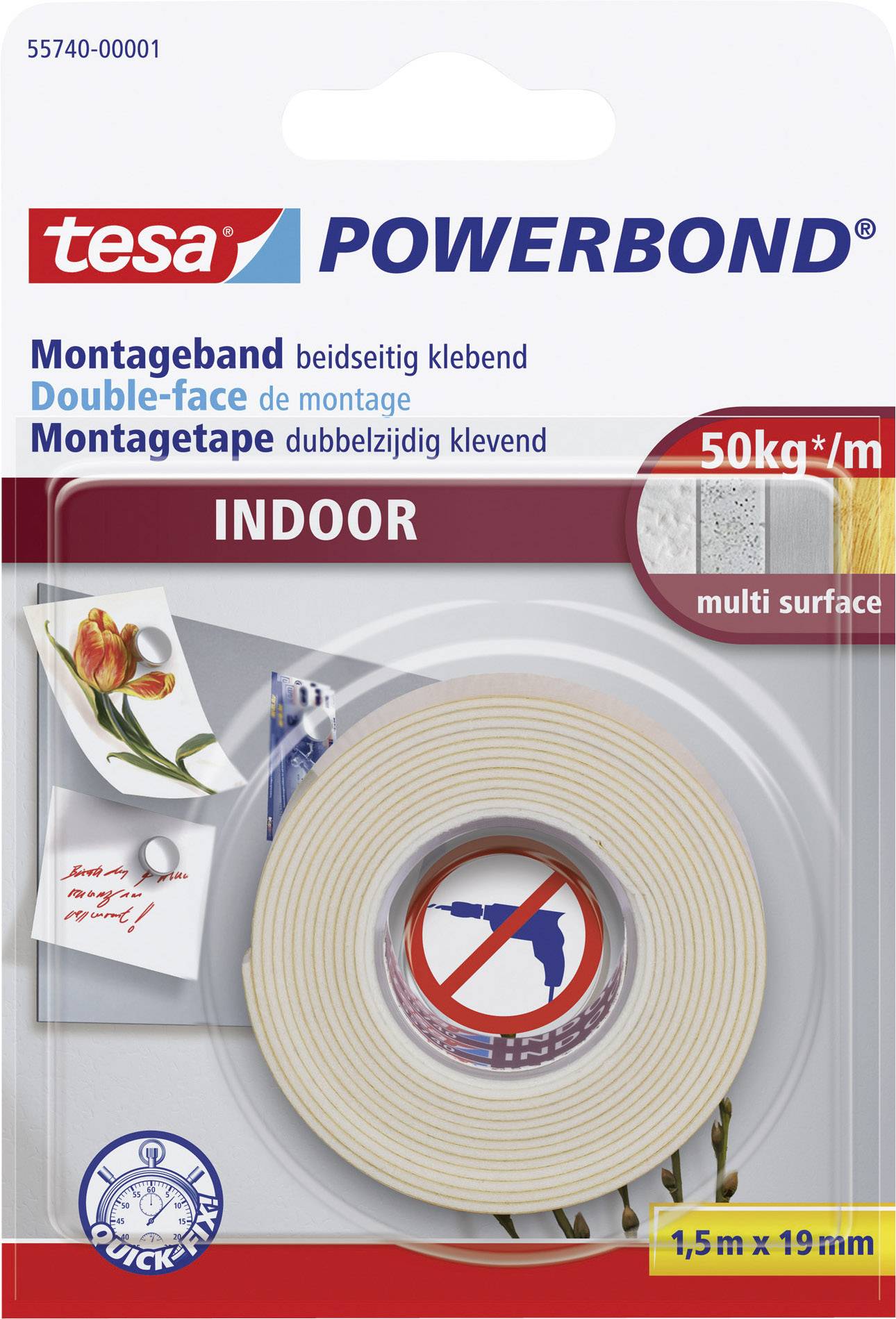 TESA INDOOR 55740-00001-02 Montageband tesa® Powerbond Weiß (L x B) 1.5 m x 19 mm 1 St.