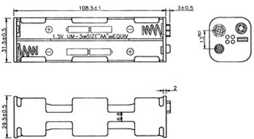 Velleman BH382B Batteriehalter 8x Mignon (AA) Druckknopfanschluss (L x B x H) 108.5 x 31.5 x 29.5mm