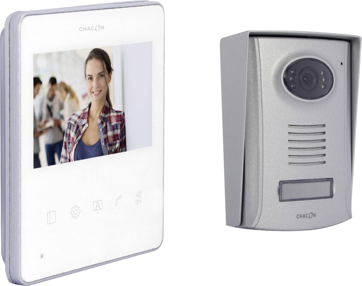 Chacon Video-Türsprechanlage 2-Draht Komplett-Set Aluminium, Luxweiß