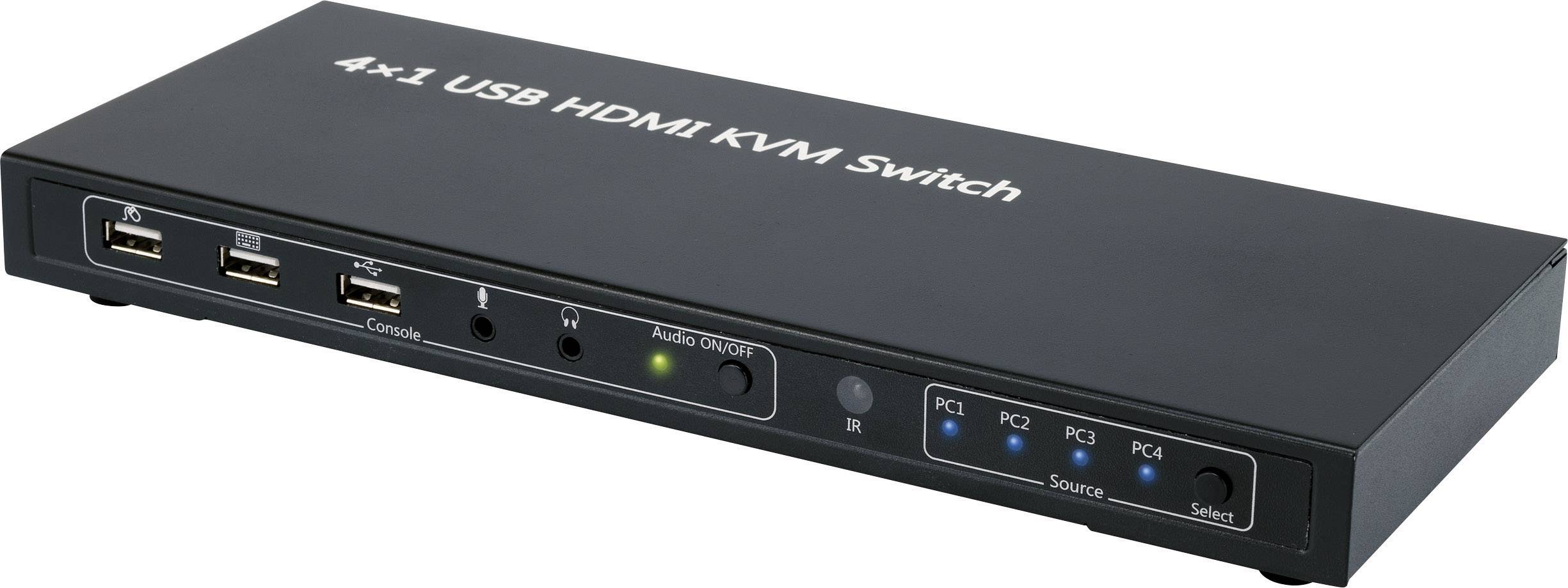 SpeaKa Professional 4 Port KVM-Umschalter HDMI USB 1920 x 1080 Pixel, 3840 x 2160 Pixel