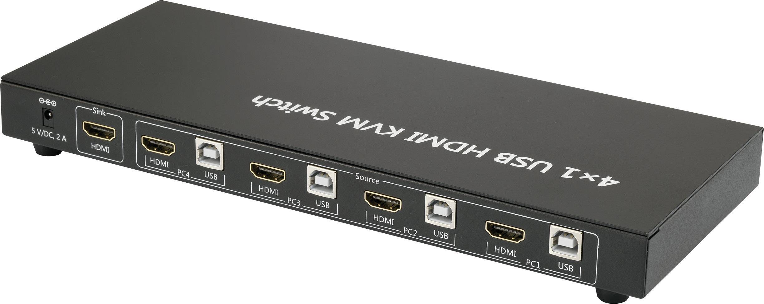 SpeaKa Professional 4 Port KVM-Umschalter HDMI USB 1920 x 1080 Pixel, 3840 x 2160 Pixel