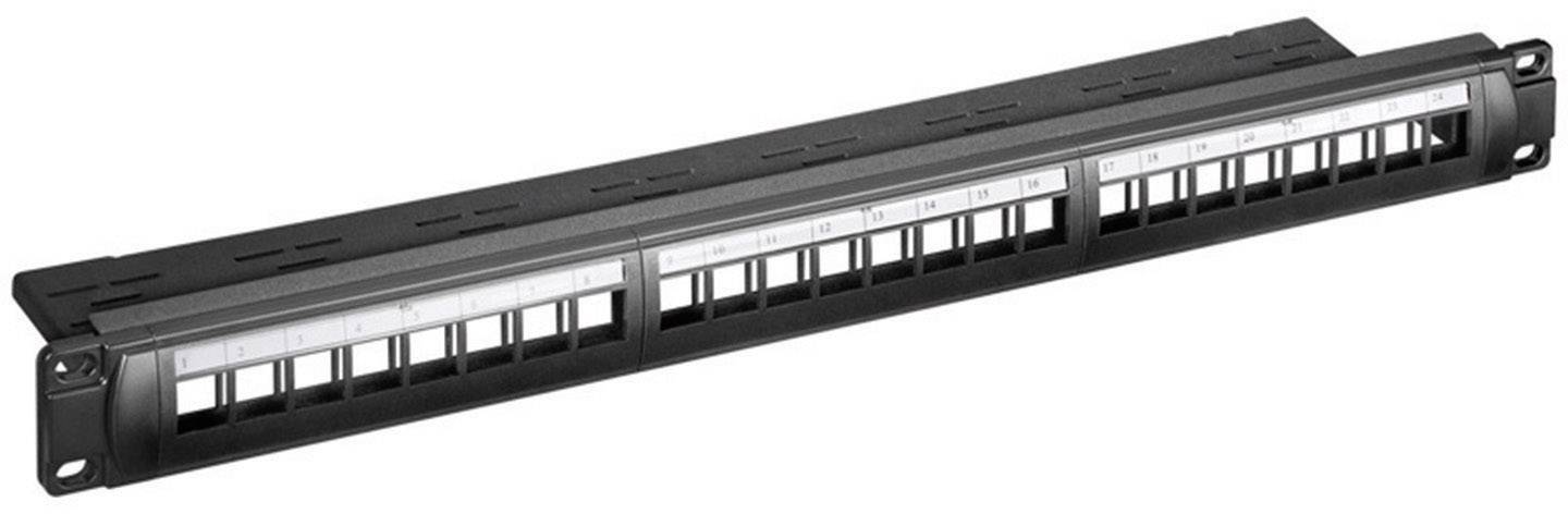 Goobay 95743 Keystone Patch Panel 24 Port / 19 Zoll Leer Gehäuse für Keystone Module / 1 HE / Verteilerfeld / Schwarz