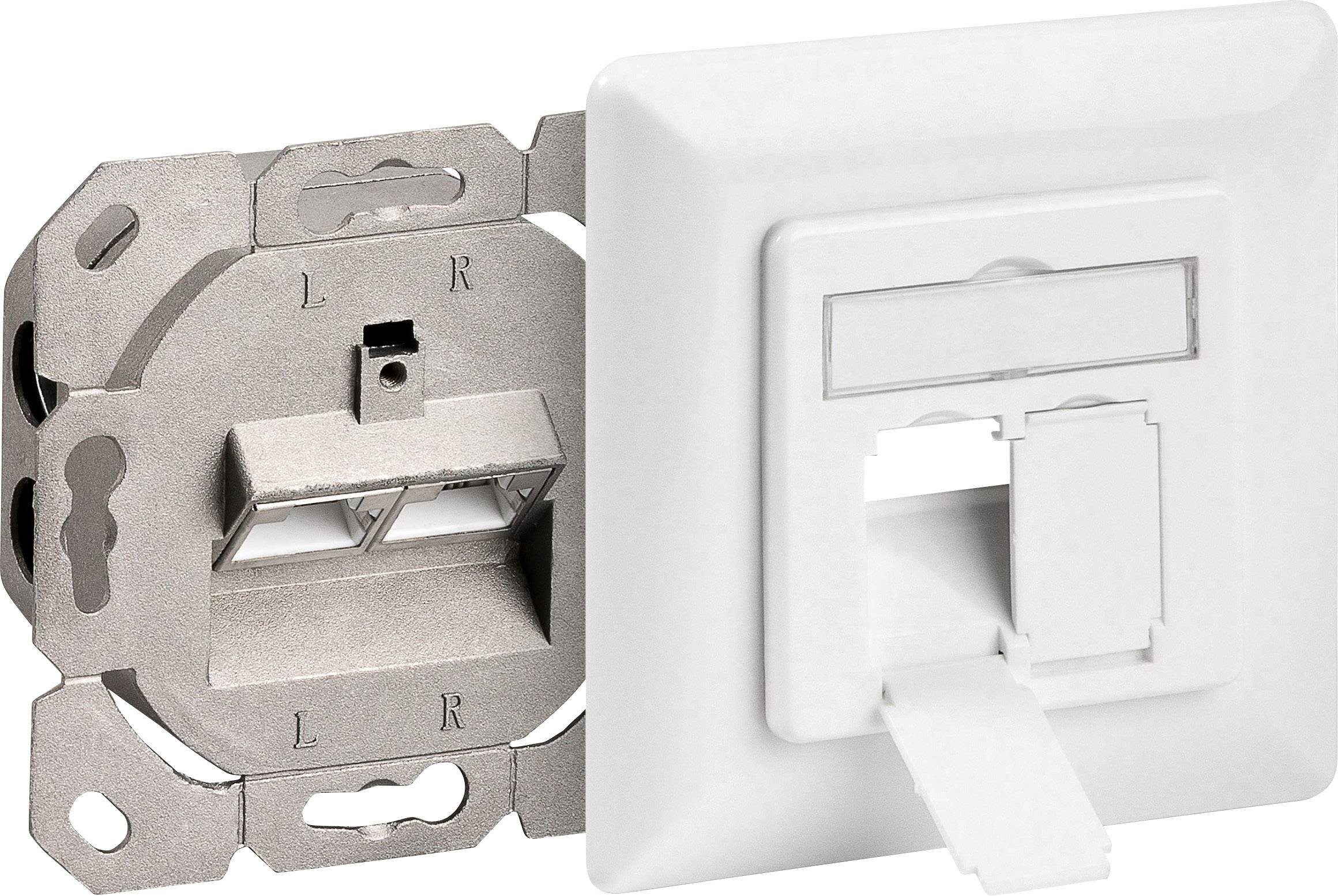 Goobay 68246 Netzwerkdose Unterputz Einsatz mit Zentralplatte und Rahmen CAT 6 Weiß