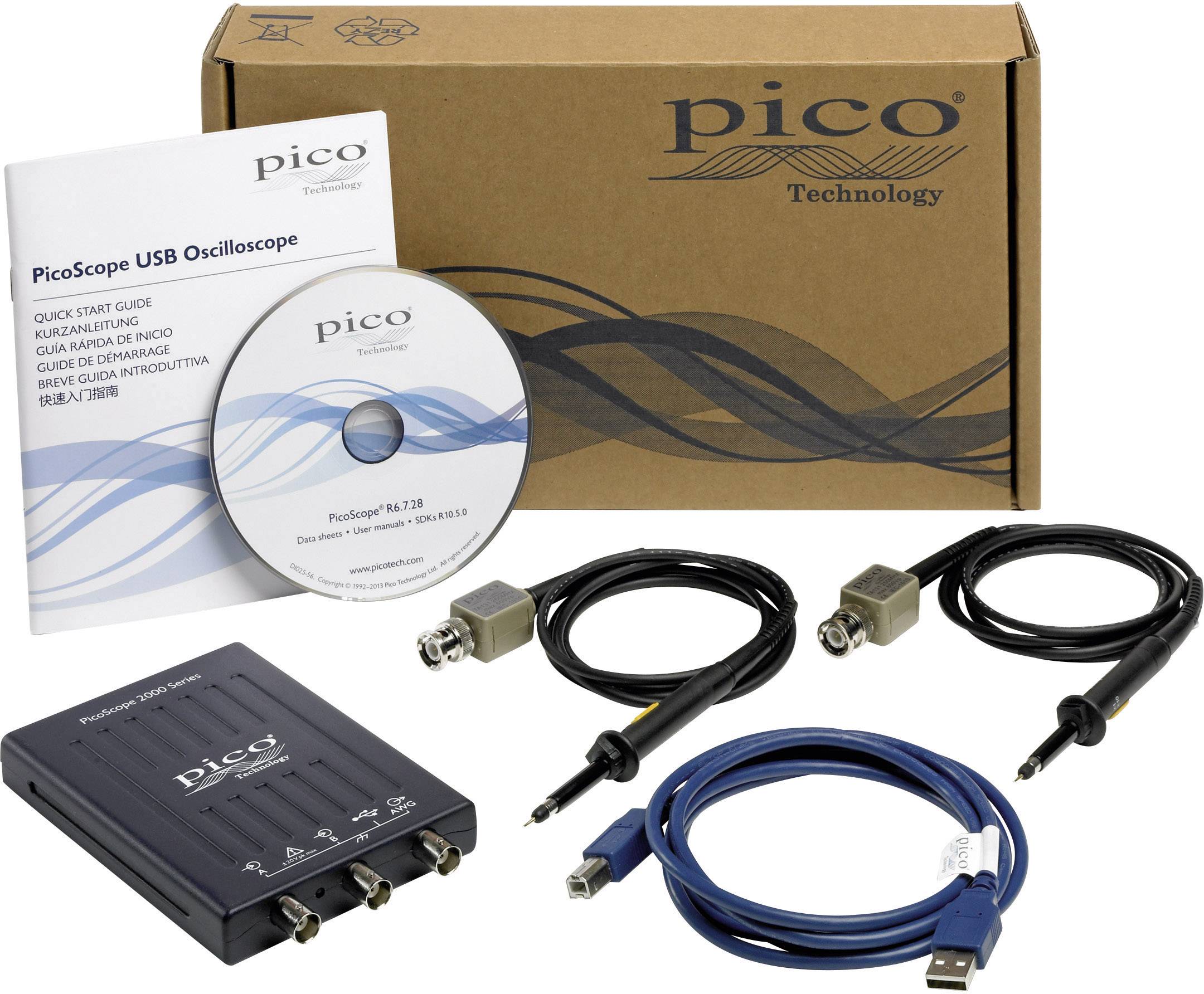 pico 2204A USB-Oszilloskop 10 MHz 2-Kanal 50 MSa/s 8 kpts 8 Bit Digital-Speicher (DSO), Funktionsgenerator, Spectrum-Analyser 1 St.