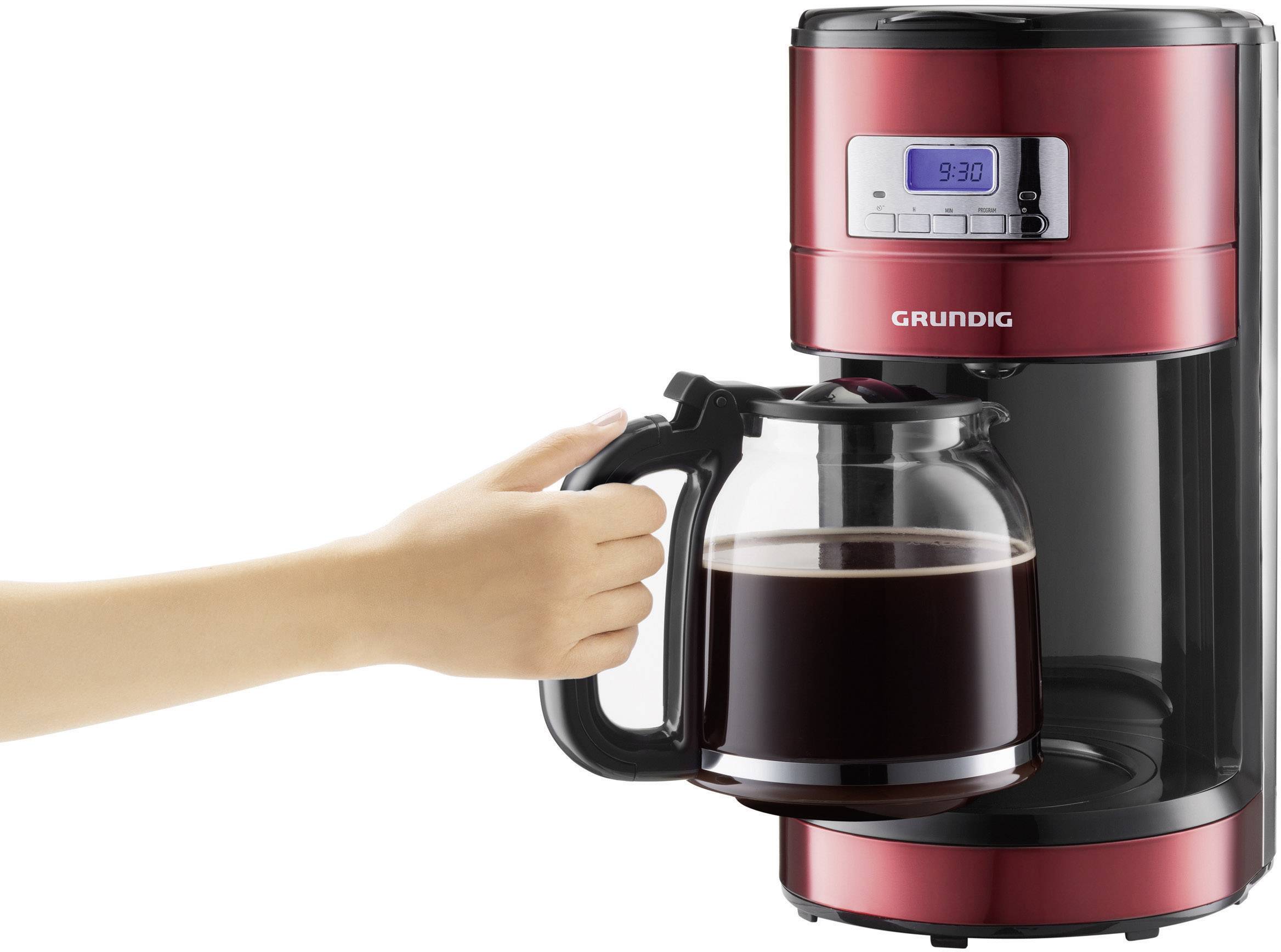 Grundig KM 6330 Kaffeemaschine Rot (metallic), Schwarz, Edelstahl Fassungsvermögen Tassen=12 Display, Timerfunktion