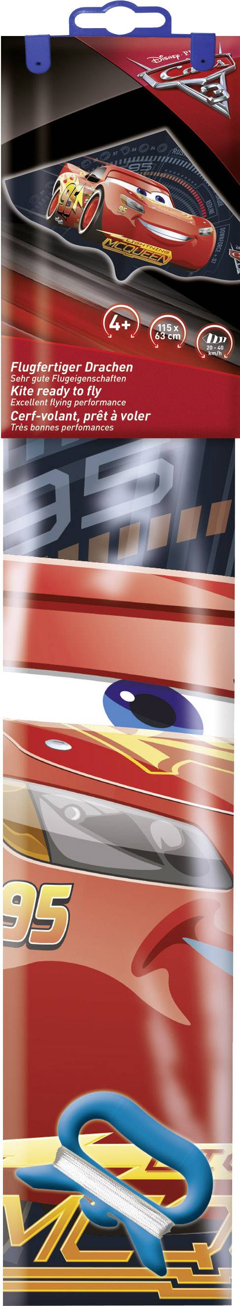 Günther Flugspiele Einleiner Drachen Disney Cars Lightning McQueen Spannweite (Details) 1150mm Windstärken-Eignung 4 - 6 bft