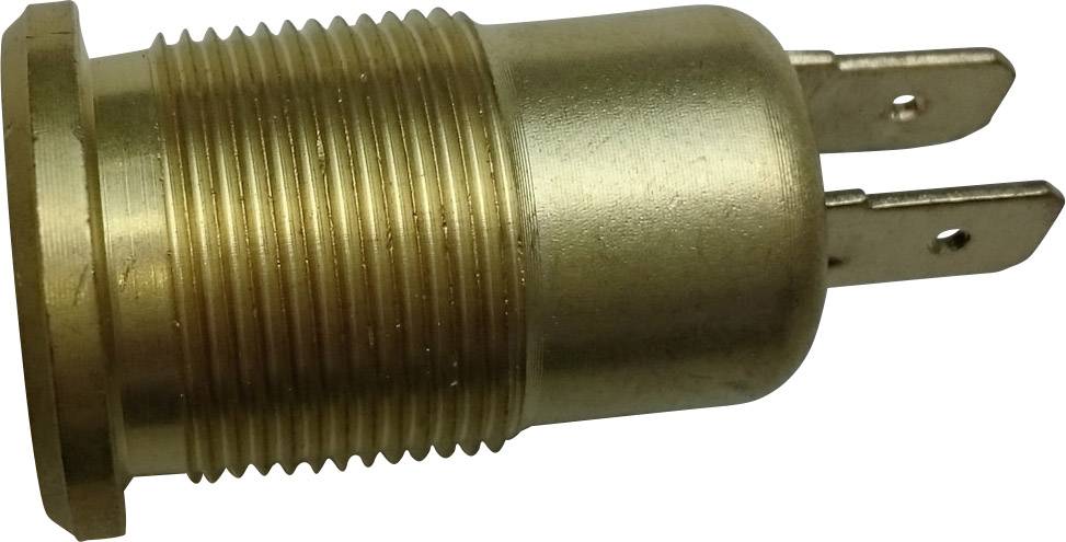 Metallisches zylindrisches Teil mit Gewinde und zwei flachen Steckkontakten.