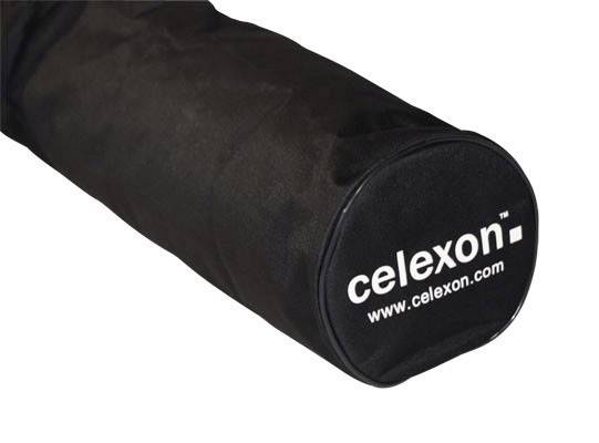 Schwarze Tragetasche mit dem weißen Aufdruck 'celexon' und Website 'www.celexon.com' auf der Stirnseite.