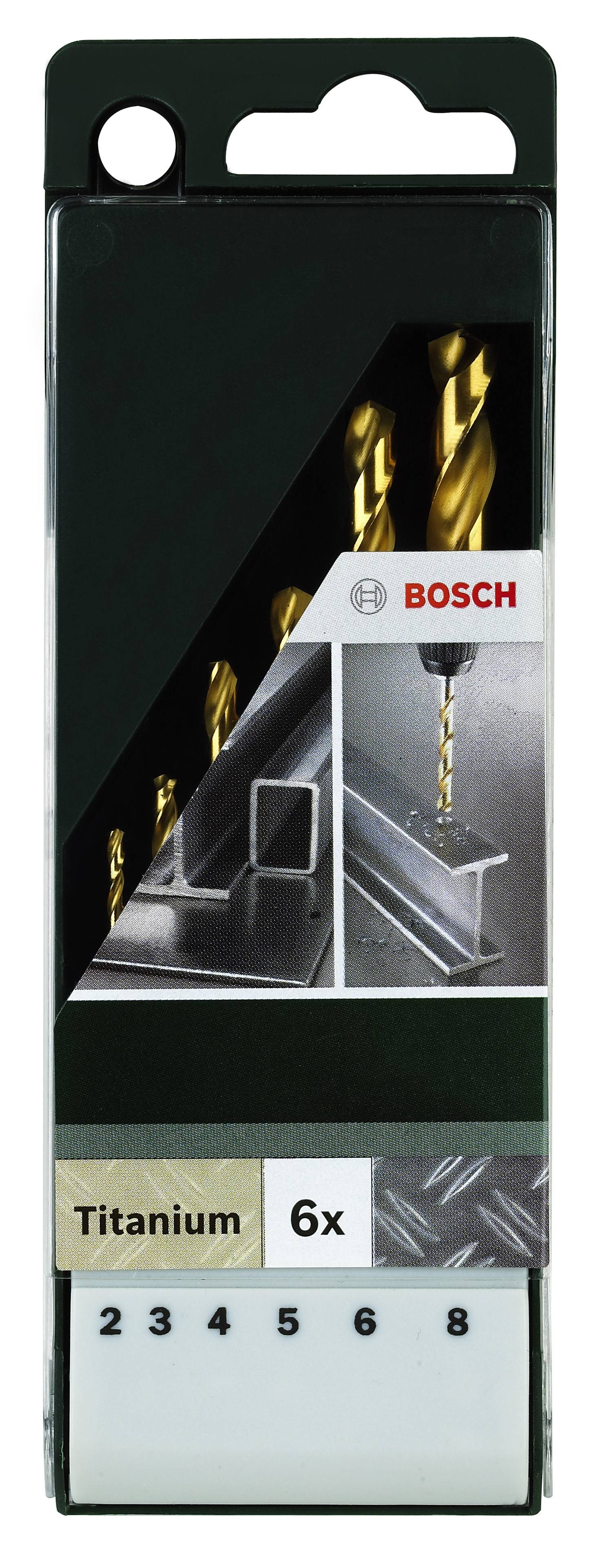 Bosch Accessories 2609255113 HSS Metall-Spiralbohrer-Set 6teilig 2 mm, 3 mm, 4 mm, 5 mm, 6 mm, 8mm TiN DIN 338 Zylinderschaft