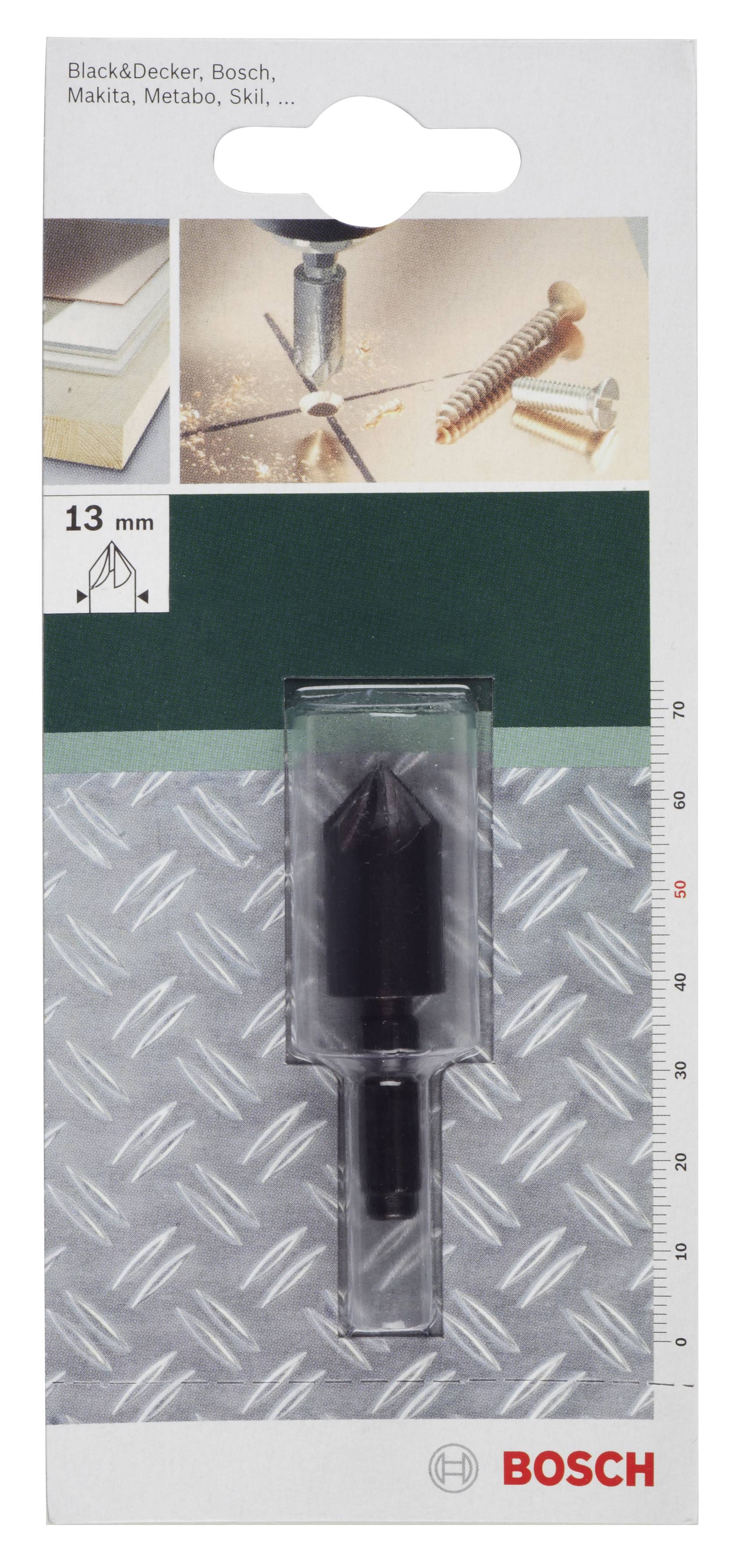 Verpackung eines 13 mm Bohrers, kompatibel mit Marken wie Black&Decker, Bosch, Makita. Abgebildet sind Bohrer und Schrauben.