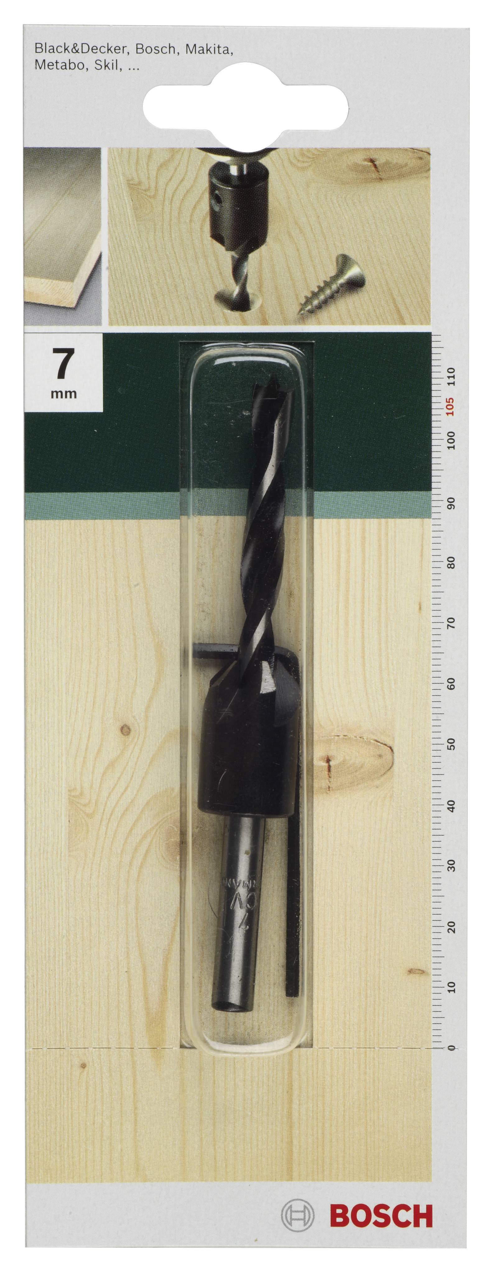 Bosch Holzbohrer-Set, 7 mm, inklusive Bohrer und Schraube, geeignet für Holzarbeiten.