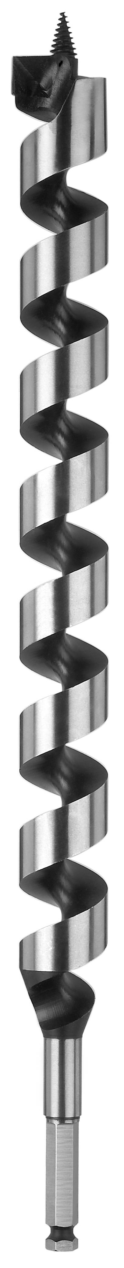 Großer Spiralbohrer aus Metall mit scharfen Schneiden, geeignet für Holzbohrungen.