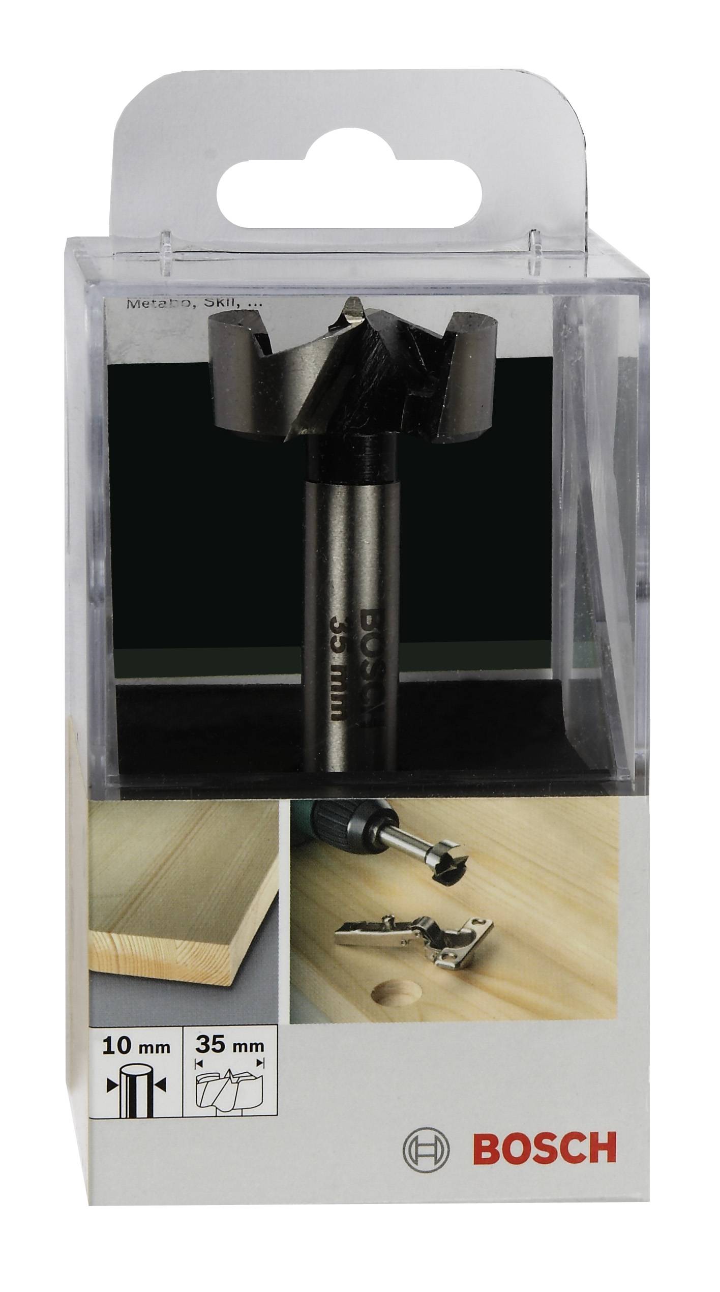 Bosch Holzbohrer in Verpackung, geeignet für präzise Holzarbeiten. Bohrergröße 10 mm, maximale Bohrtiefe 35 mm.