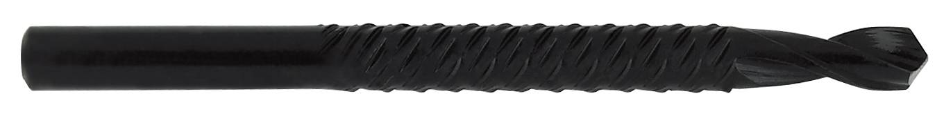 Nahaufnahme eines Fräsers mit spiralförmigem Schneidteil und glattem Schaft, verwendet in der Metallbearbeitung.