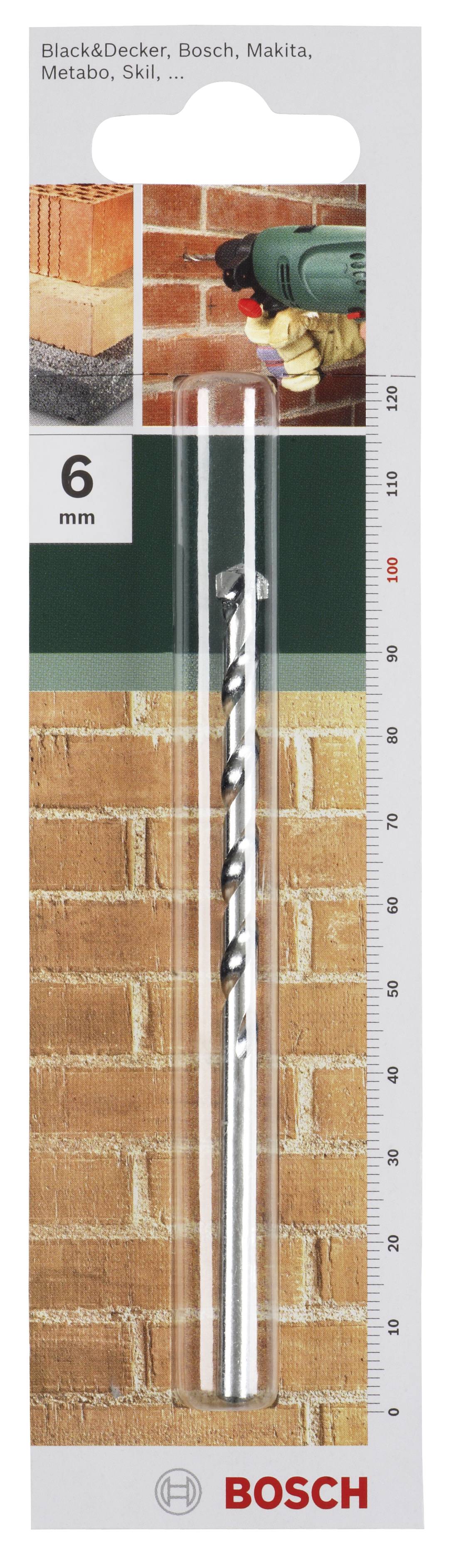Bosch Bohrer, 6 mm, für Ziegel. Verpackung mit Bild eines Bohrers in Aktion. Kompatibel mit Black&Decker, Bosch, Makita, Metabo.