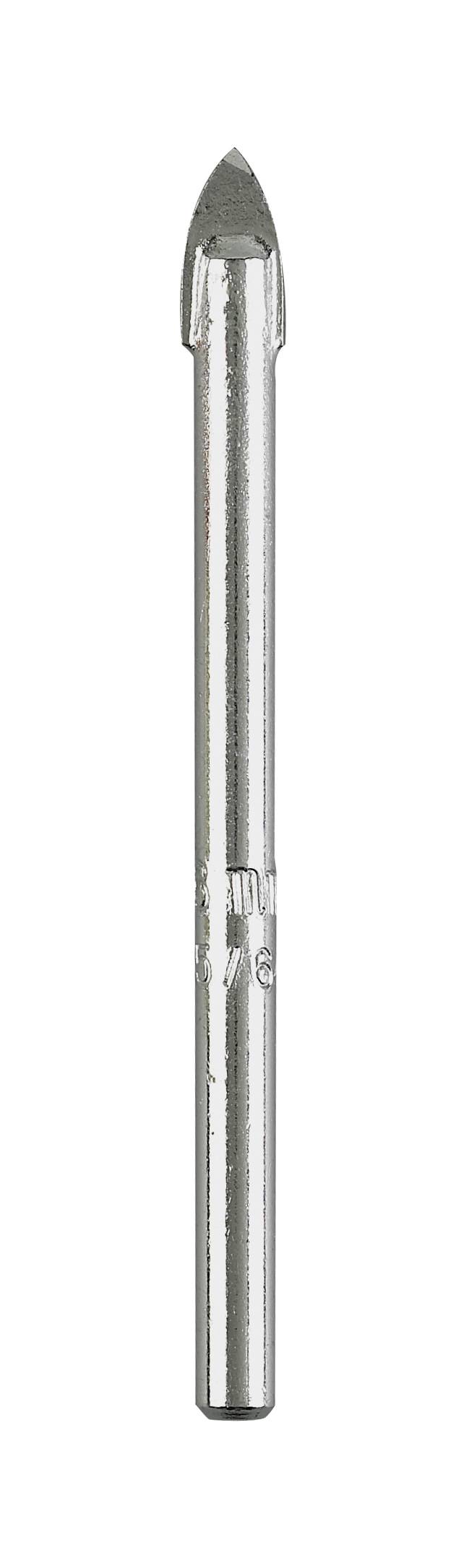 Bohrer aus Metall, geeignet für Glas- und Fliesenarbeiten, mit einer Spitze, die speziell für harte Materialien ausgelegt ist.