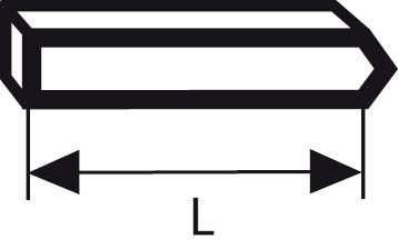 Geometrische Darstellung eines rechteckigen Prismas mit hervorgehobener Länge 'L' durch Pfeile.