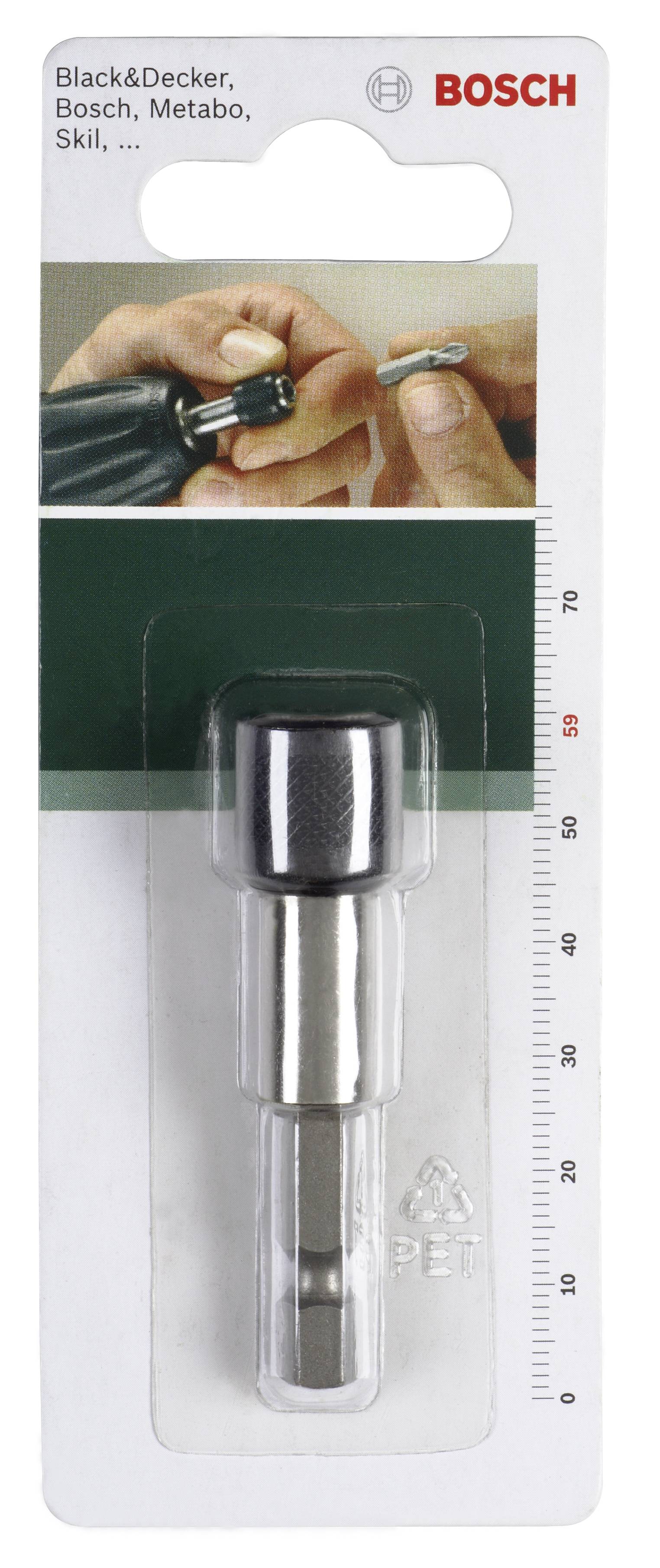 Eine Verpackung für einen magnetischen Bithalter von Bosch, geeignet für Black&Decker, Metabo, Skil und mehr.
