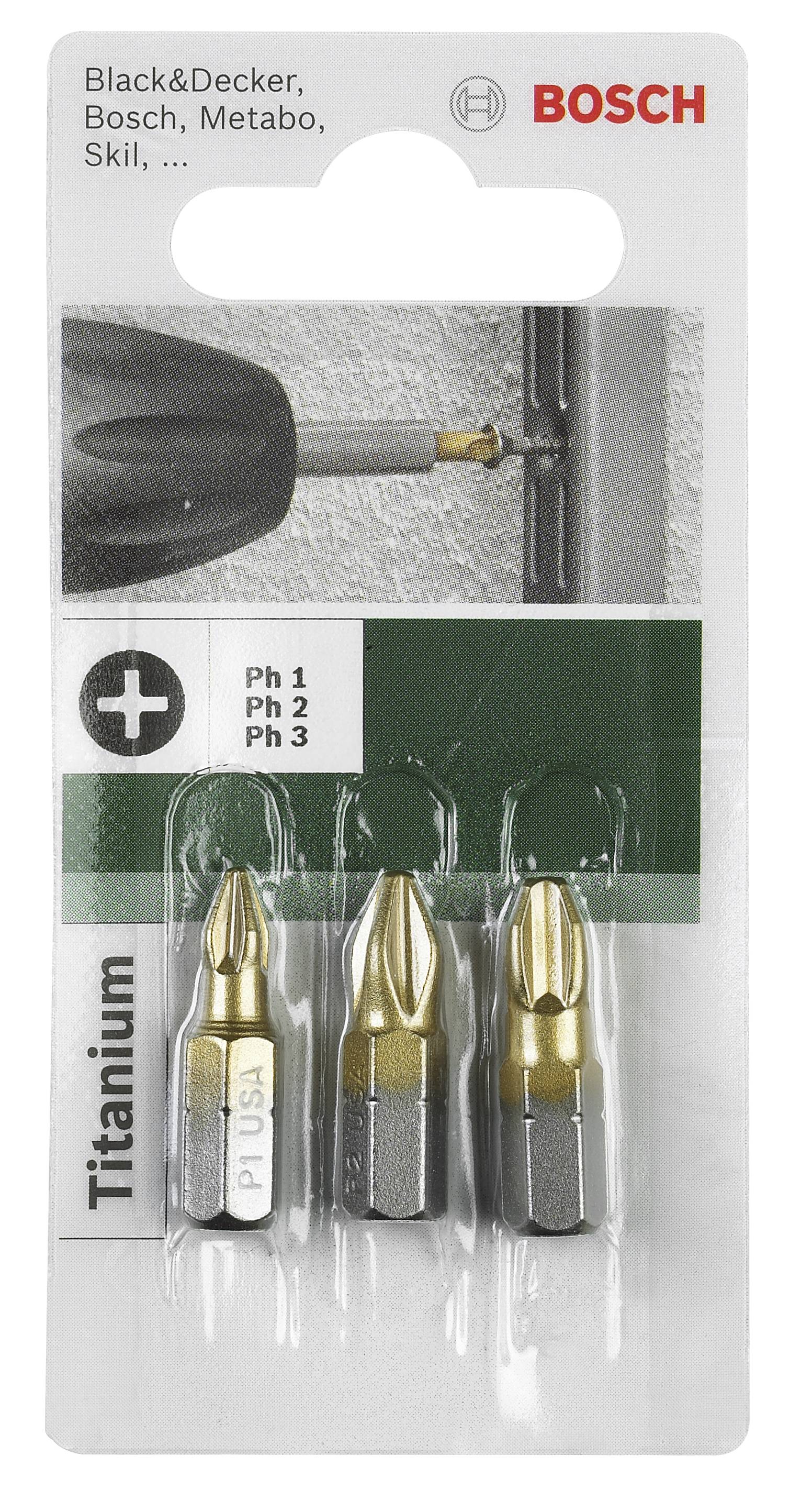Bosch Accessories 2609255965 Kreuzschlitz-Bit Antrieb: 1/4" (6.3 mm) Abtrieb: Kreuzschlitz Phillips PH 1, PH 2, PH 3 25 mm
