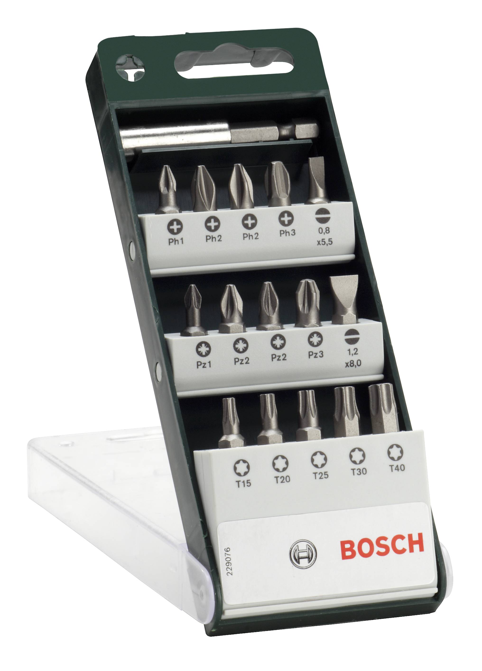 Bosch Accessories 2609255977 Bit-Set 16teilig Schlitz, Kreuzschlitz Phillips, Kreuzschlitz Pozidriv, Innen-Sechsrund (TX)