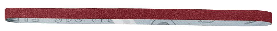 Rote Haarspange mit blauem, gemustertem Stoff auf der Innenseite.