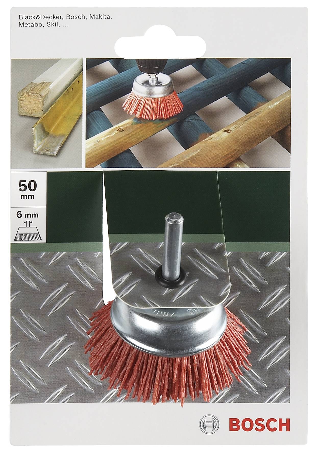 Bosch Accessories Drahttopfbürste für Bohrmaschinen – Nylondraht mit Schleifmittel aus Aluminiumoxid beschichtet K80, 45 mm