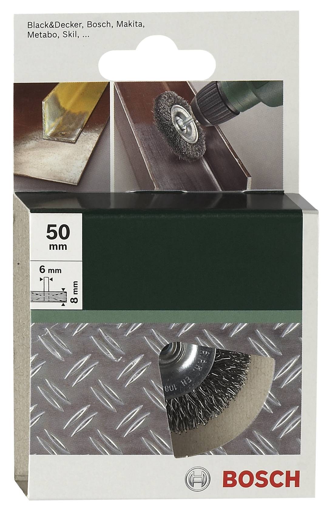 Bosch Accessories Scheibenbürsten für Bohrmaschinen – Gewellter Draht, 50mm Durchmesser = 50mm Schaft-Ø 6mm 2609256526 1St.