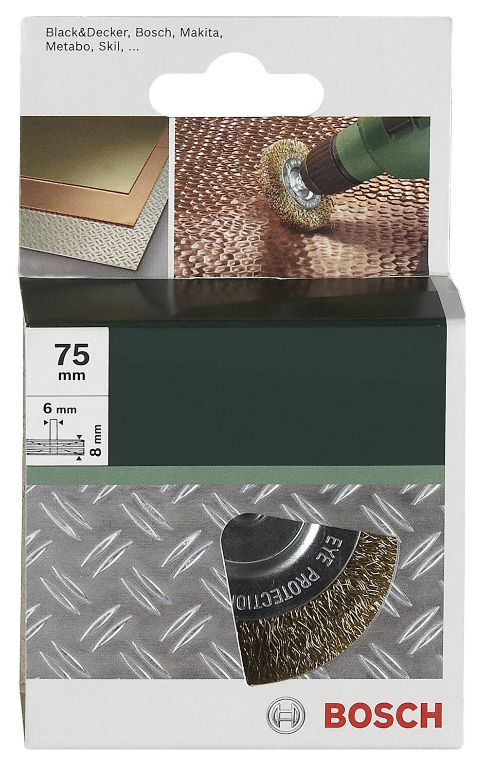 Bosch Accessories Scheibenbürsten für Bohrmaschinen – Gewellter Draht, vermessingt, 75mm D= 75 mm, Breite= 8mm Schaft-Ø 6mm