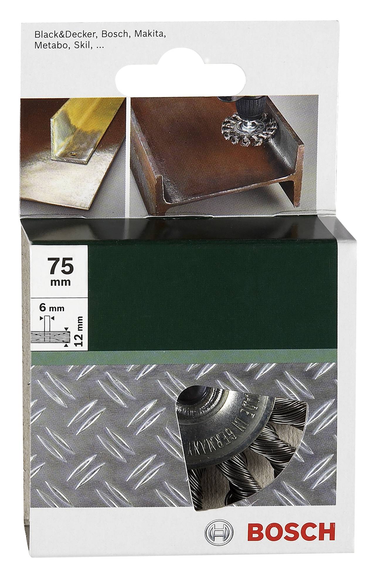 Bosch Accessories Scheibenbürste für Bohrmaschinen – Gezopfter Draht, 75mm Durchmesser = 75mm Schaft-Ø 6mm 2609256533 1St.