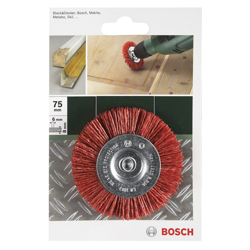 Bosch Accessories Scheibenbürsten für Bohrmaschinen – Nylondraht mit Korund Schleifmittel K80, 100mm Durchmesser = 100mm Schaft-Ø