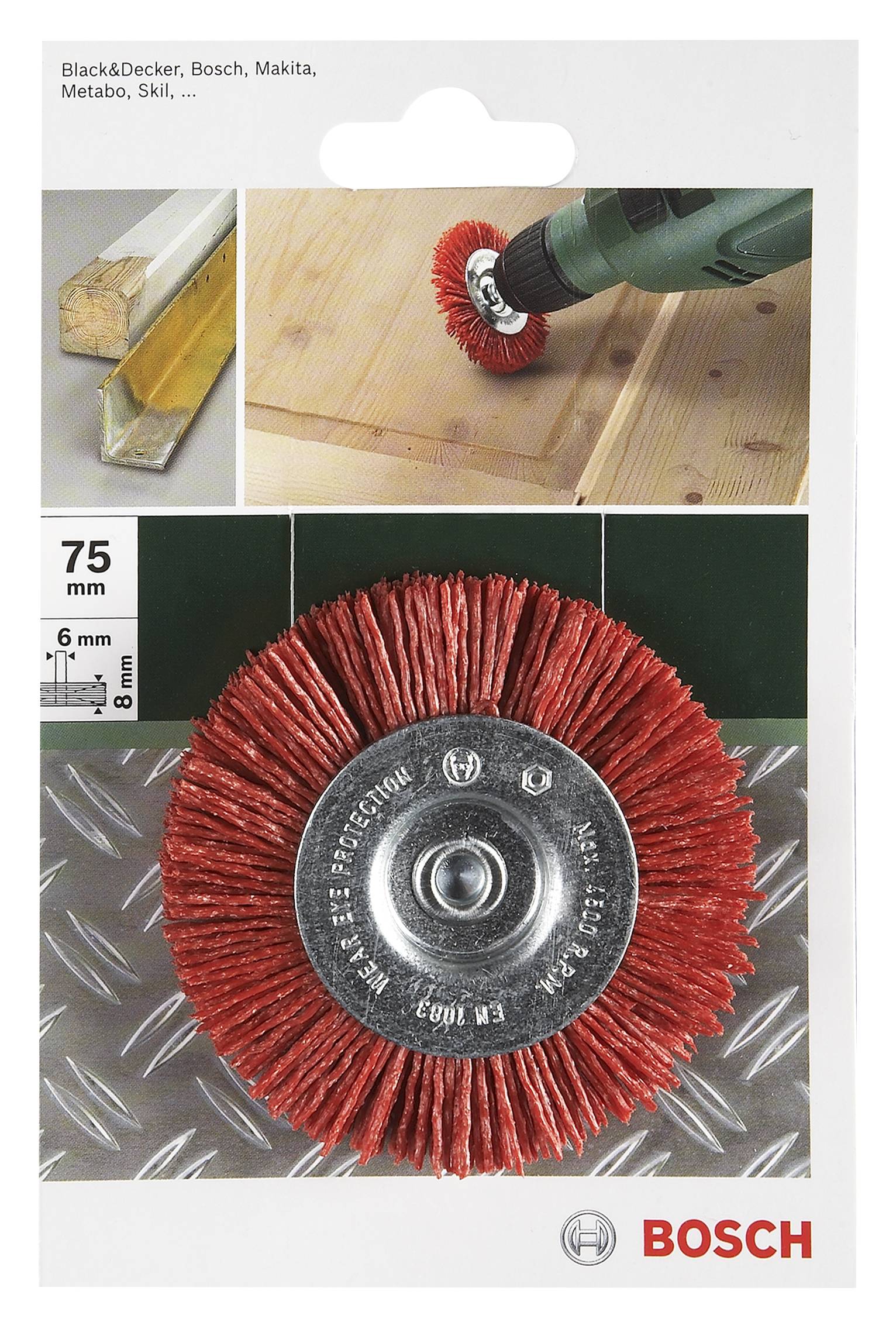 Bosch Accessories Scheibenbürsten für Bohrmaschinen – Nylondraht mit Korund Schleifmittel K80, 100mm Durchmesser = 100mm Schaft-Ø