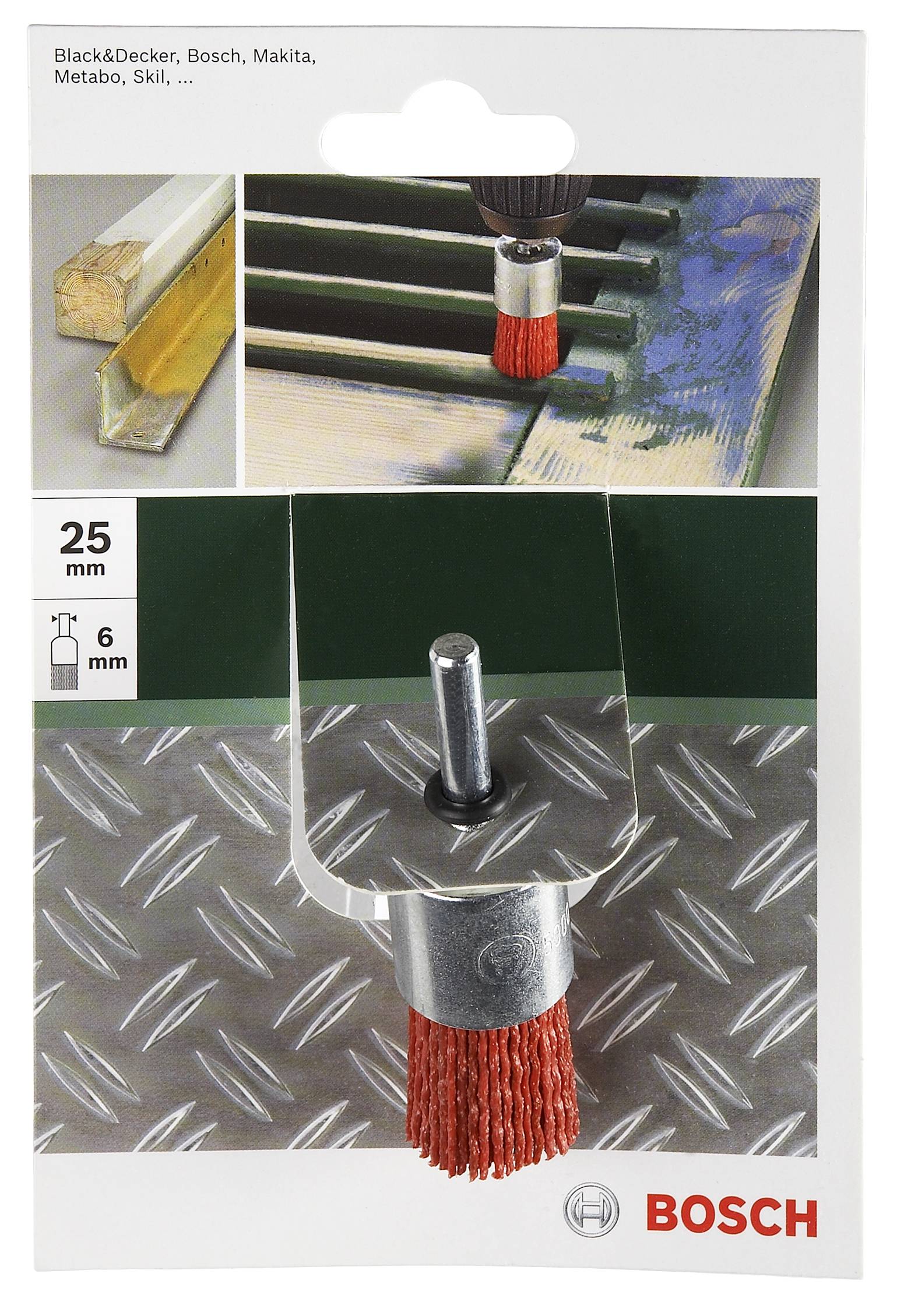 Bosch Accessories Pinselbürste für Bohrmaschinen – Nylondraht mit Korund Schleifmittel K80, 25mm Durchmesser = 25mm Schaft-Ø 6mm