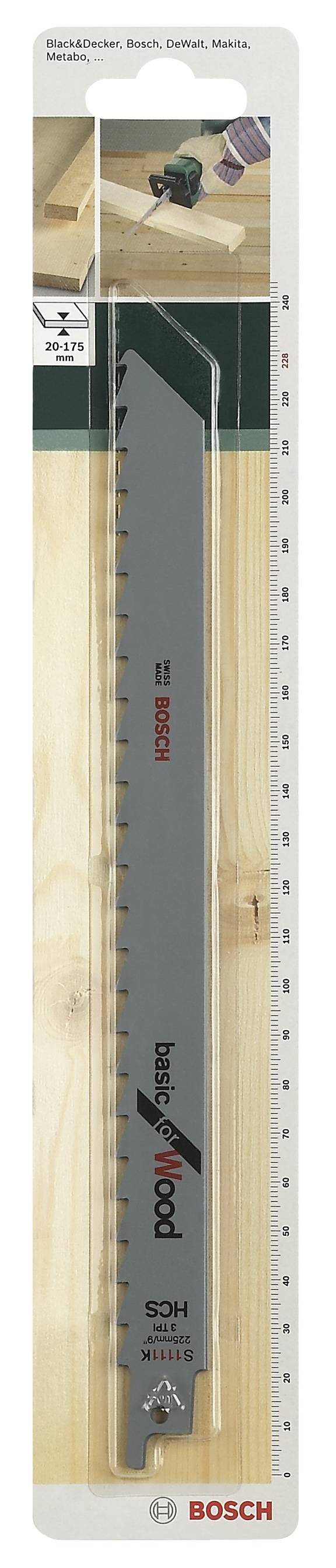 Bosch Accessories 2609256700 Säbelsägeblatt HCS, S 1111 K Basic for Wood Sägeblatt-Länge 228mm 2St.