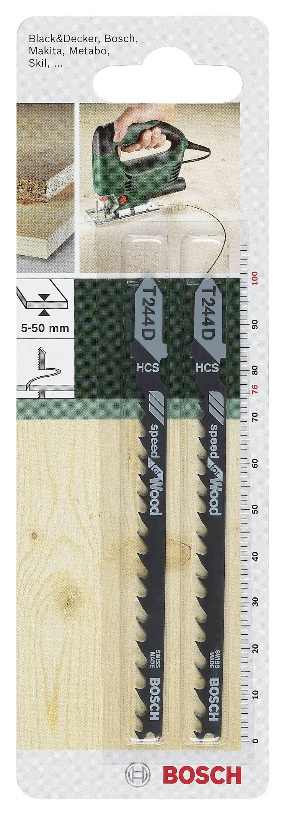 Bosch Accessories 2609256719 Stichsägeblatt HCS, T 244 D Speed for Wood 2St.