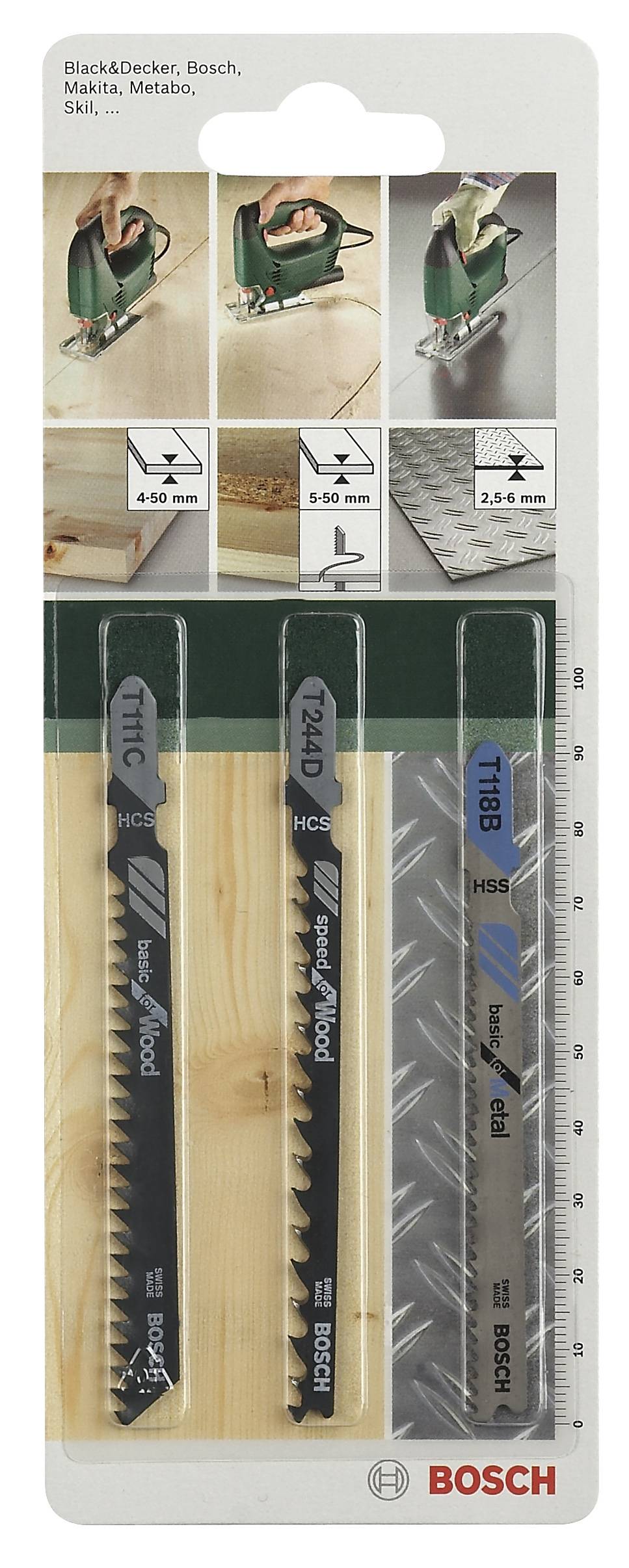 Bosch Accessories 2609256741 3tlg. Stichsägeblatt-Set T-Schaft T 111 C; T 244 D; T 118 B 3St.