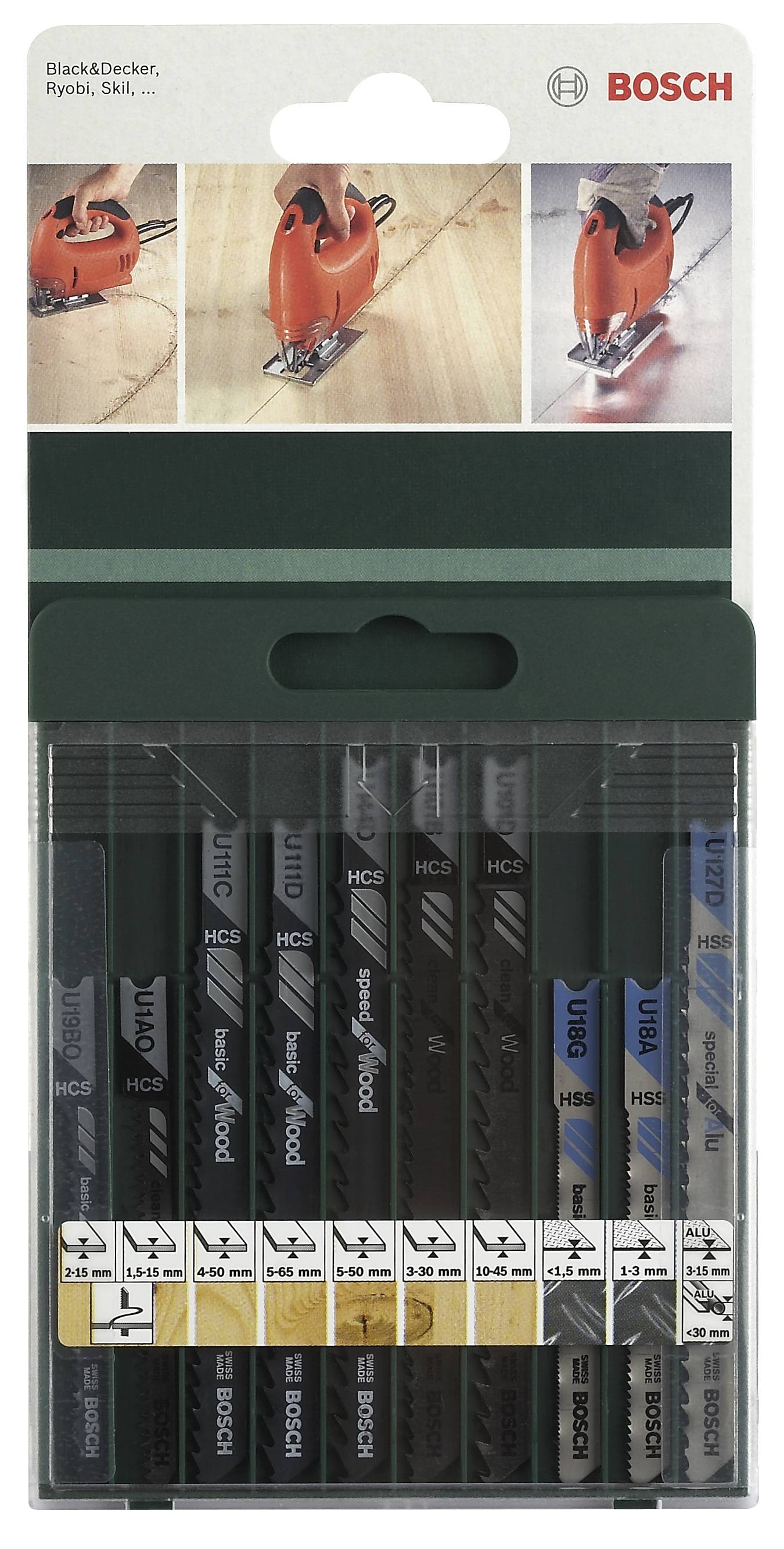 Bosch Accessories 2609256775 10tlg. Stichsägeblatt-Set U-Schaft U 19 BO; U 1 AO; U 111 C) U 111 D; U 144 D; U 101 B; U 101 D