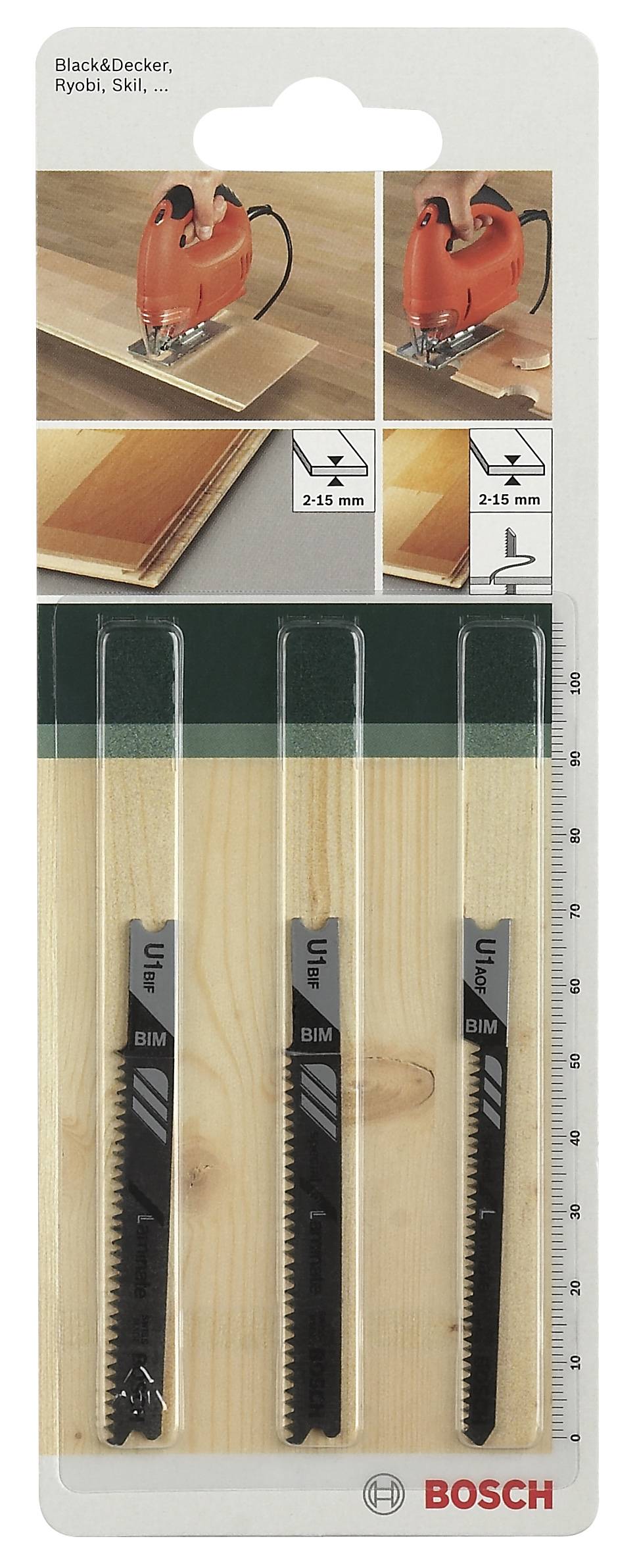 Bosch Accessories 2609256789 3tlg. Stichsägeblatt-Set U-Schaft U 1 BIF (2x) U 1 AOF 3St.