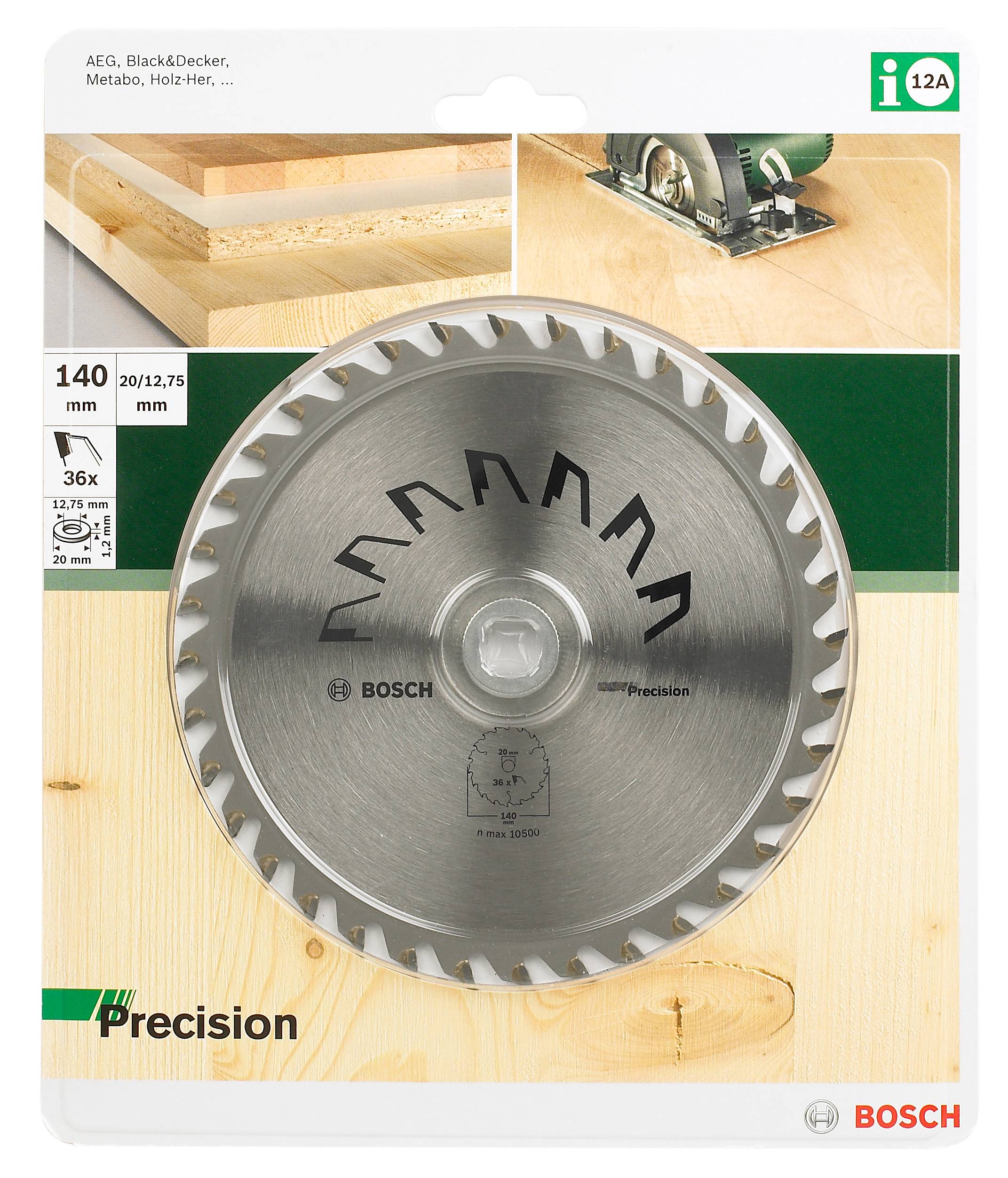 Bosch Accessories Precision 2609256850 Hartmetall Kreissägeblatt 140 x 20mm Zähneanzahl: 36 1St.