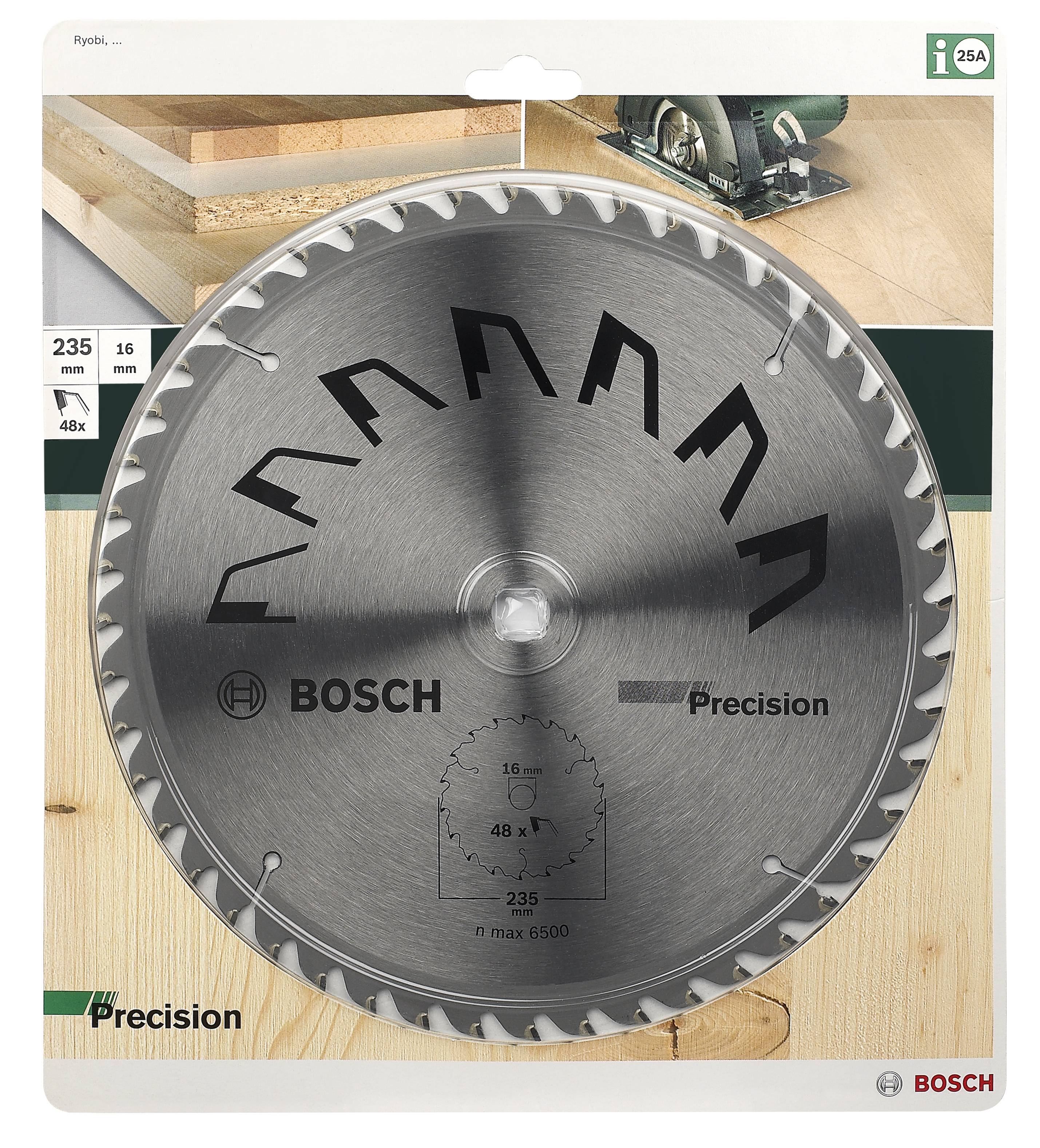 Kreissägeblatt in Verpackung, Marke BOSCH, Durchmesser 235 mm, 48 Zähne, für präzises Schneiden von Holz, Produktabbildung.