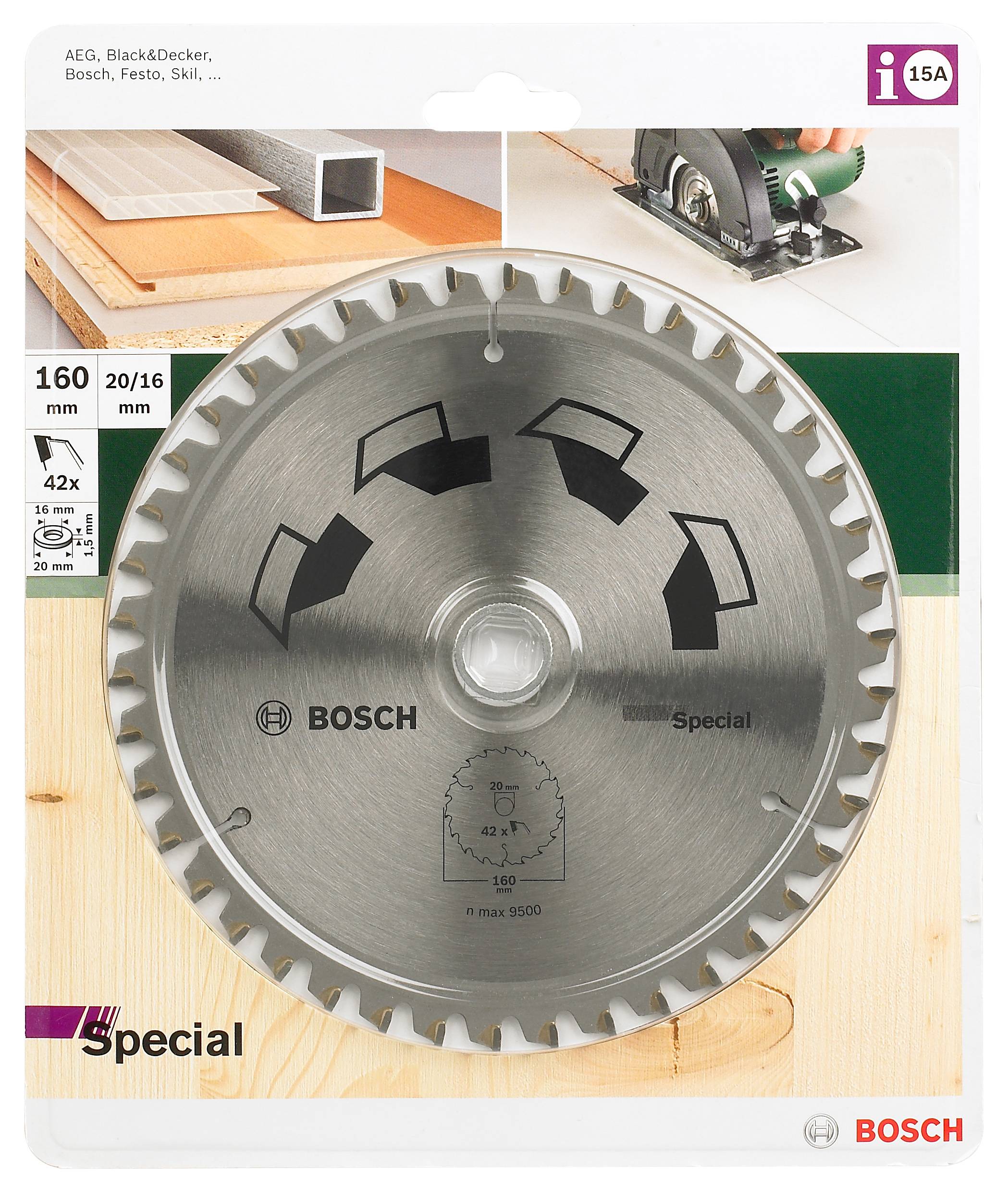 Bosch Accessories Special 2609256887 Hartmetall Kreissägeblatt 160 x 20mm Zähneanzahl: 42 1St.