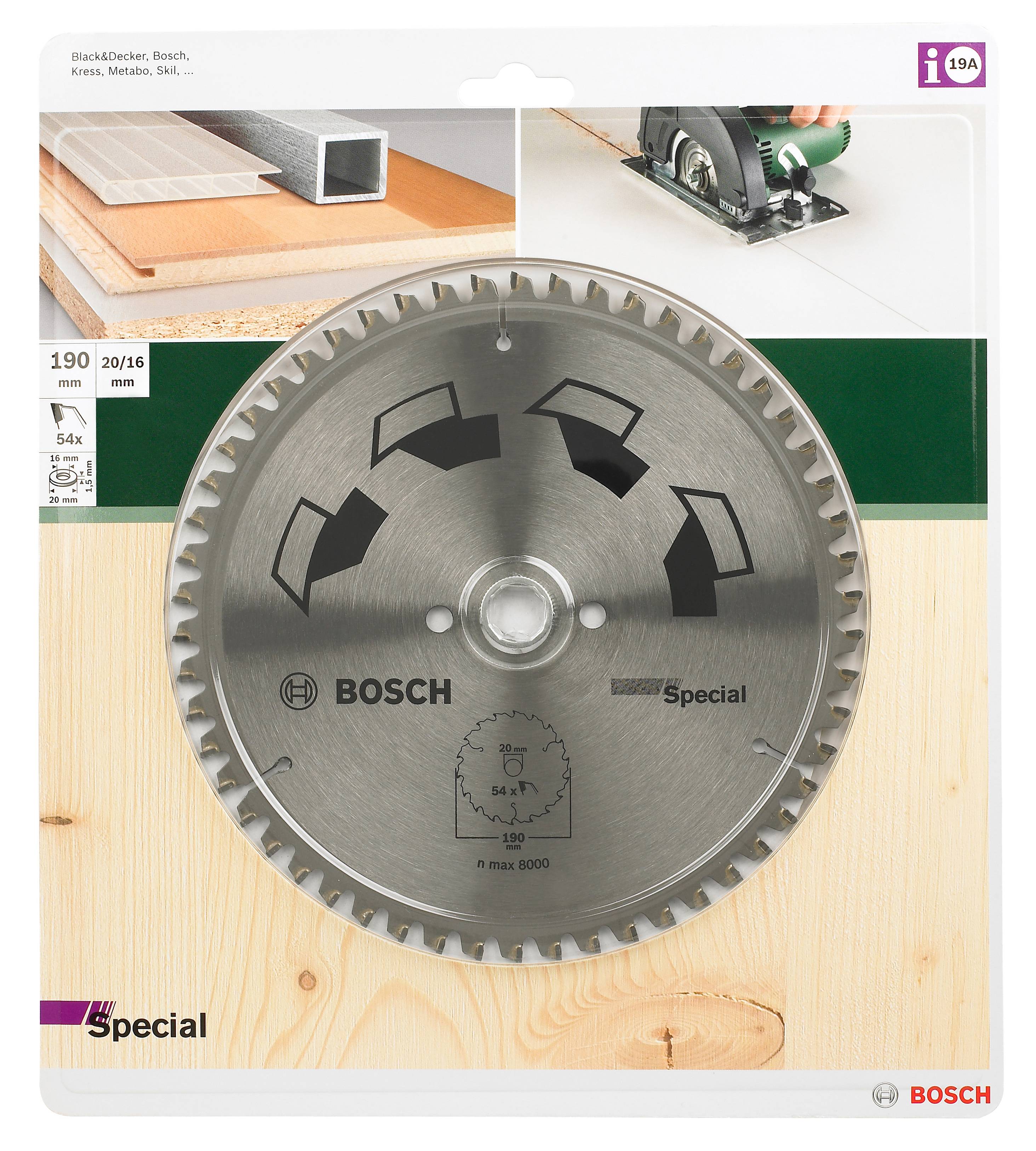 Bosch Accessories Special 2609256891 Hartmetall Kreissägeblatt 190 x 20mm Zähneanzahl: 54 1St.