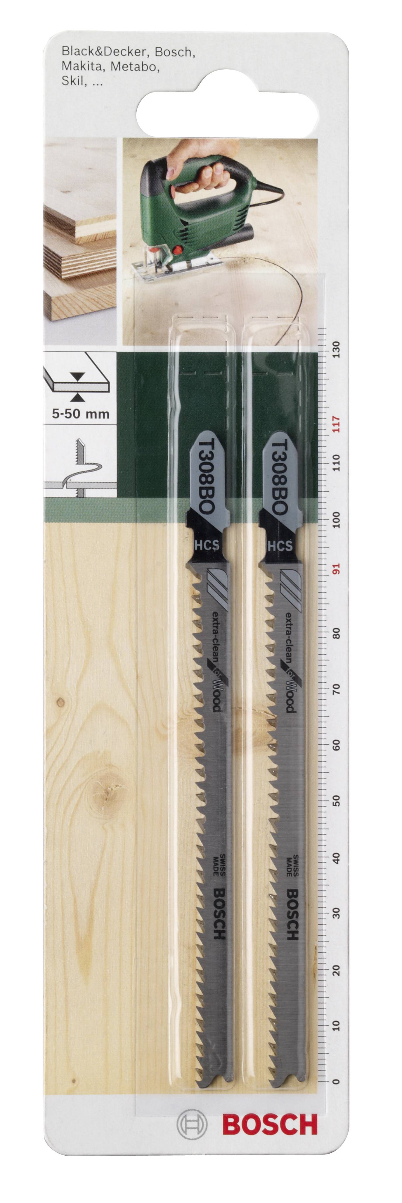 Bosch Accessories 2609256A06 Stichsägeblatt HCS, T 308 BO Extra-clean for Wood 2St.