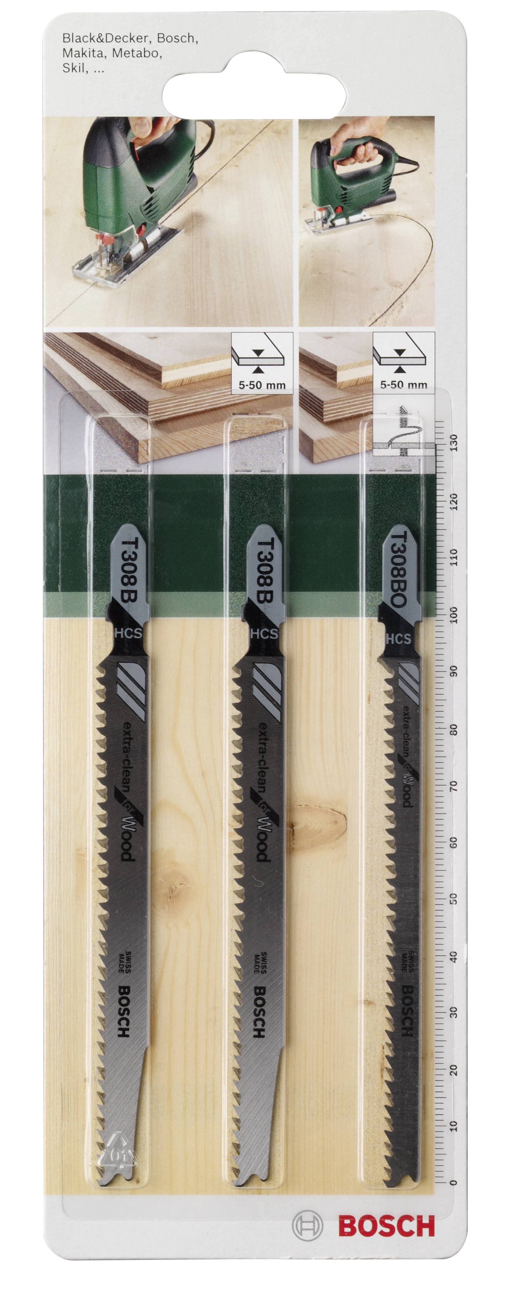 Bosch Accessories 2609256A12 3tlg. Stichsägeblatt-Set Einnockenschaft T 308 B (2x); T 308 BO 3 St.