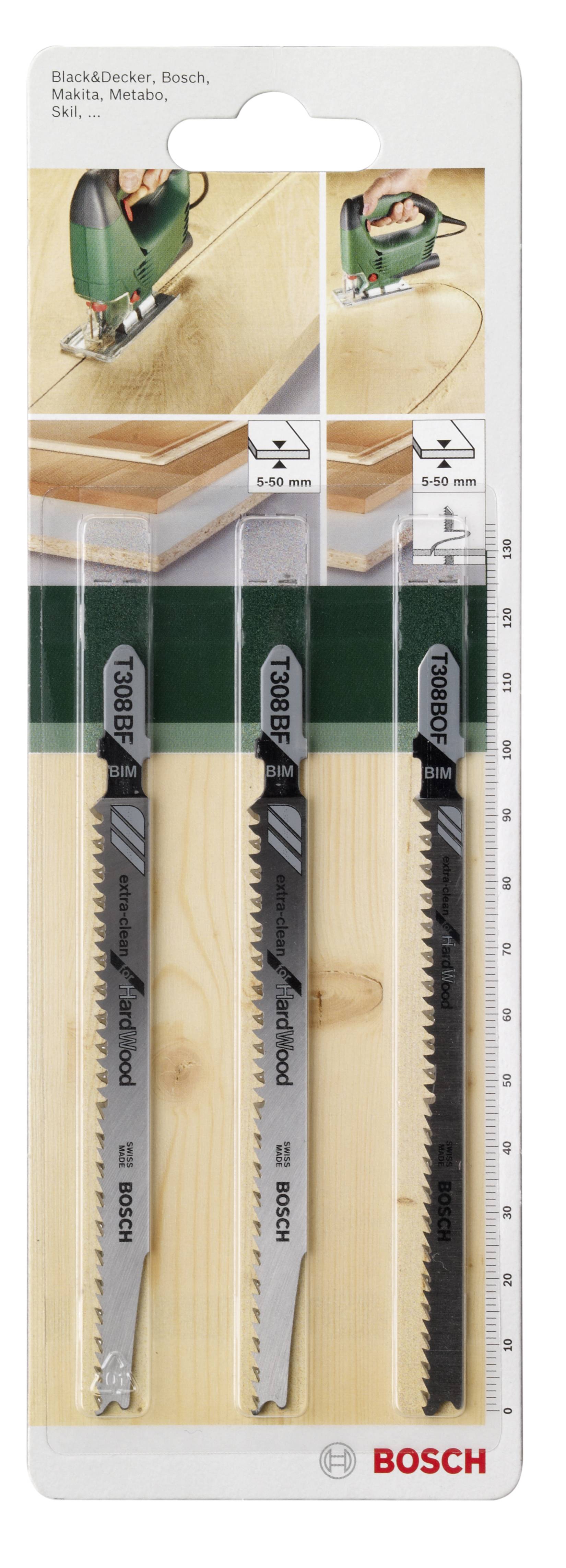 Bosch Accessories 2609256A13 3tlg. Stichsägeblatt-Set Einnockenschaft T 308 BF (2x); T 308 BOF 3 St