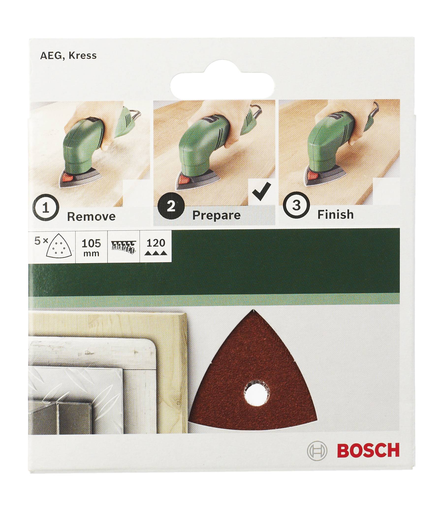 Bosch Accessories 2609256A60 Deltaschleifpapier-Set mit Klett, gelocht Körnung (num) 60, 120, 240 Eckmaß 105mm 1 Set