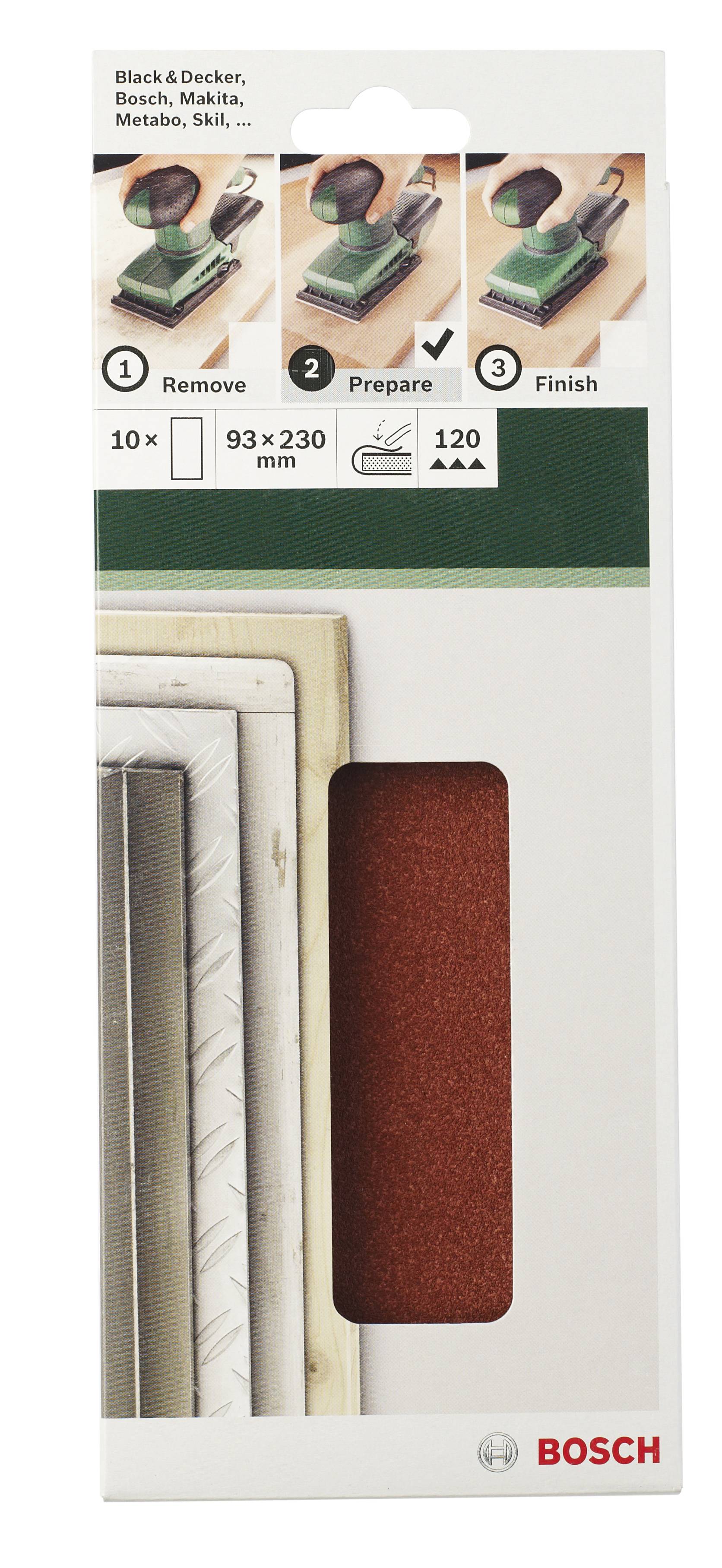 Schleifblätter für Bandschleifer, Körnung 120. Geeignet für Black & Decker, Bosch, Makita, Metallbo, Skil. Schritte: Entfernen, Vorbereiten, Fertigstellen.