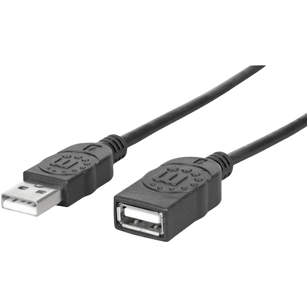 Manhattan USB-Kabel USB 2.0 USB-A Stecker, USB-A Buchse 3.00m Schwarz vergoldete Steckkontakte, UL-zertifiziert